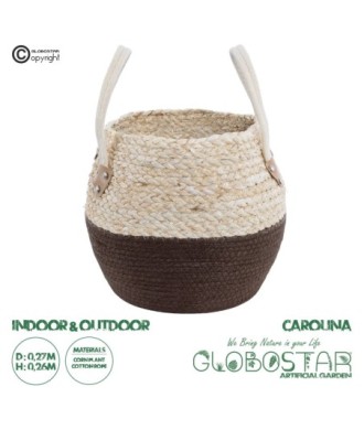 GloboStar® Artificial Garden CAROLINA 20579 Διακοσμητικό Πλεκτό Κασπώ Γλάστρα - Flower Pot Μπεζ με Καφέ και Λευκό Φ27 x Υ26cm